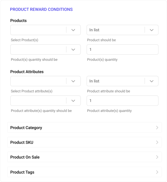 Product reward conditions