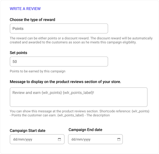 Write a review Campaign