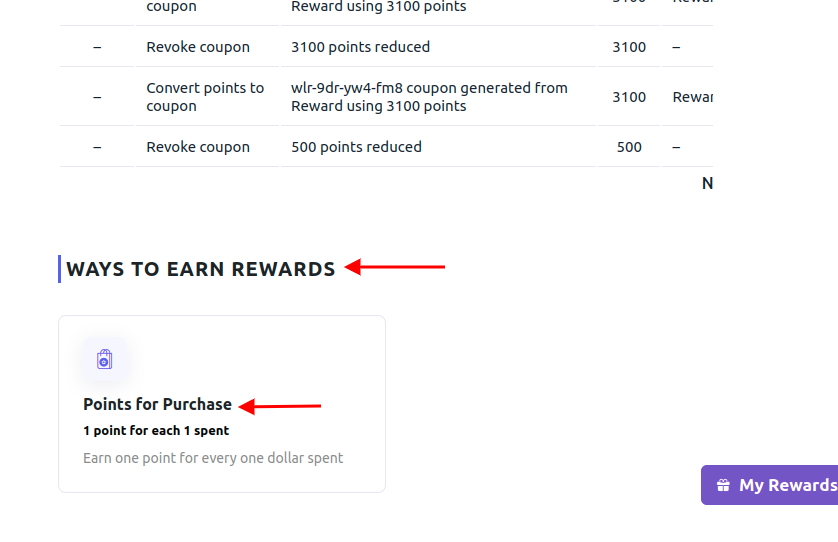 customer rewards page