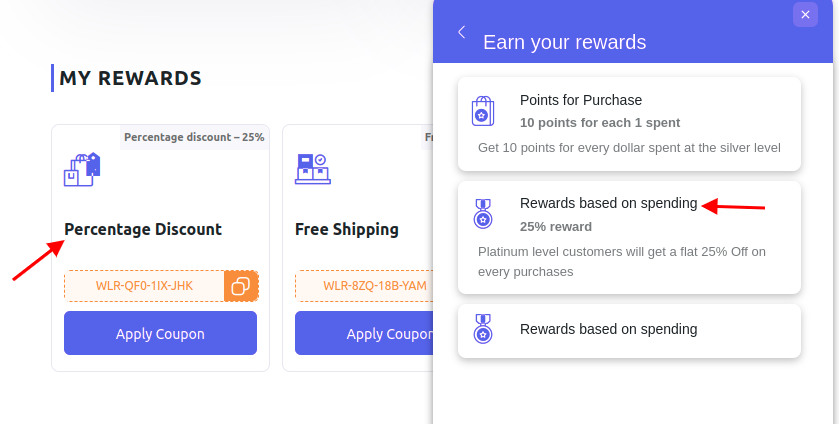 see rewards on account page