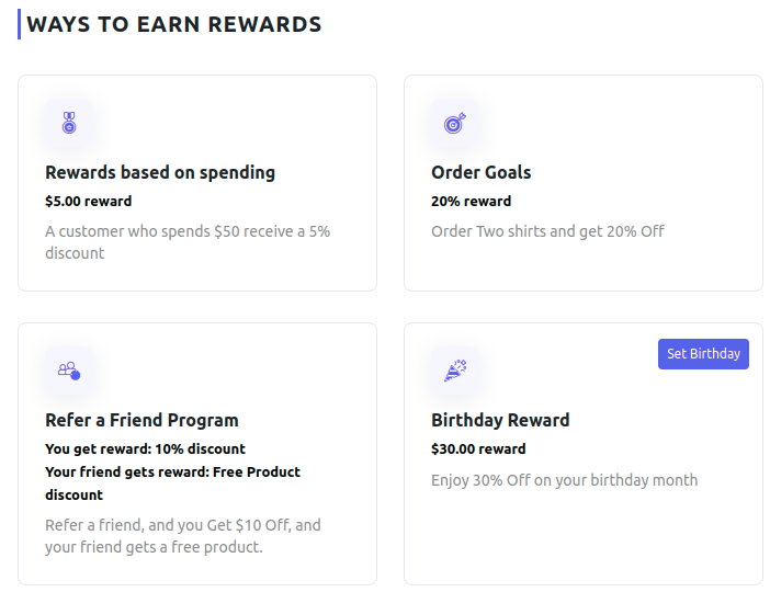 points and rewards section