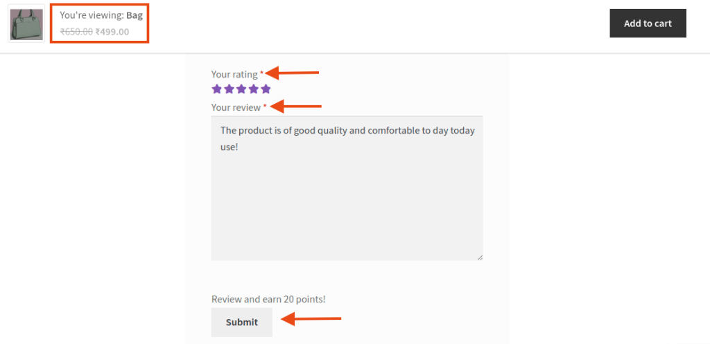 Customers review section