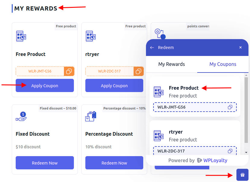 Rewards in customers page