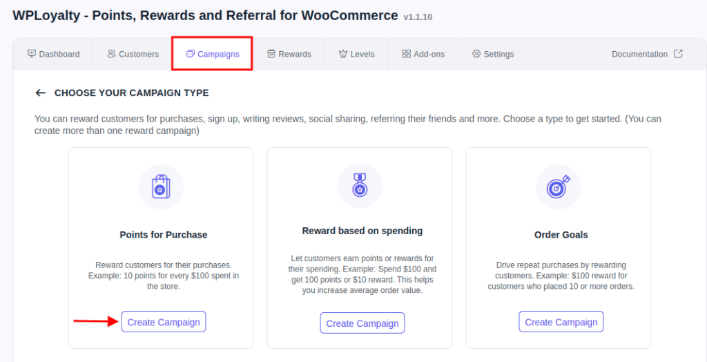 Reward customers using campaigns in woocommerce
