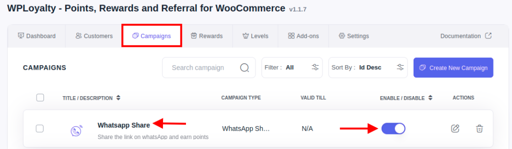Whatsapp share is enabled in dashboard