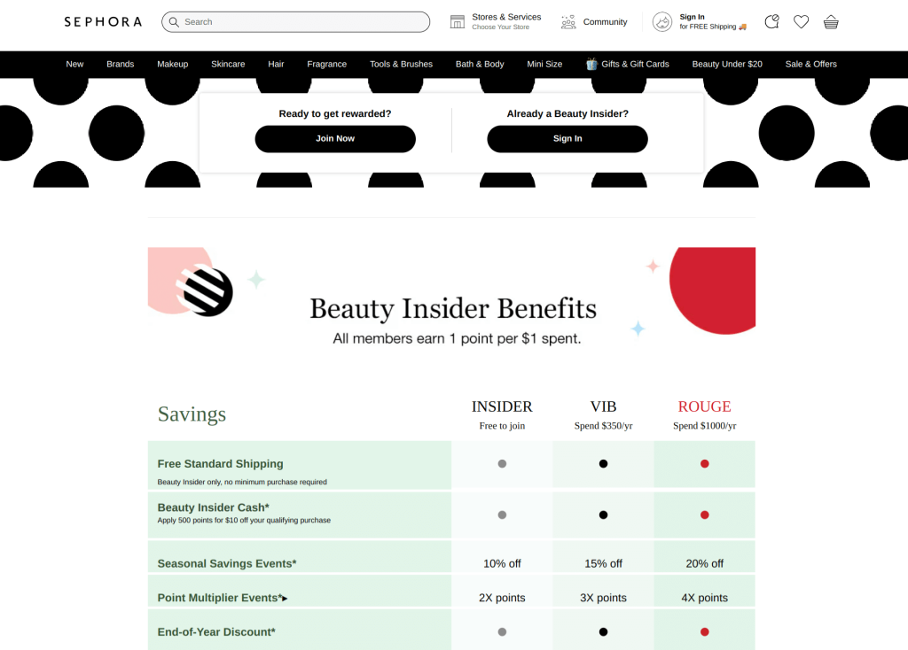 Sephora beauty insider program as an ecommerce customer acquisition example