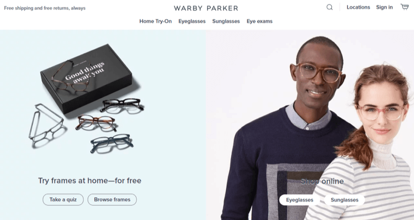 Acquisition marketing examples by Warby Parker