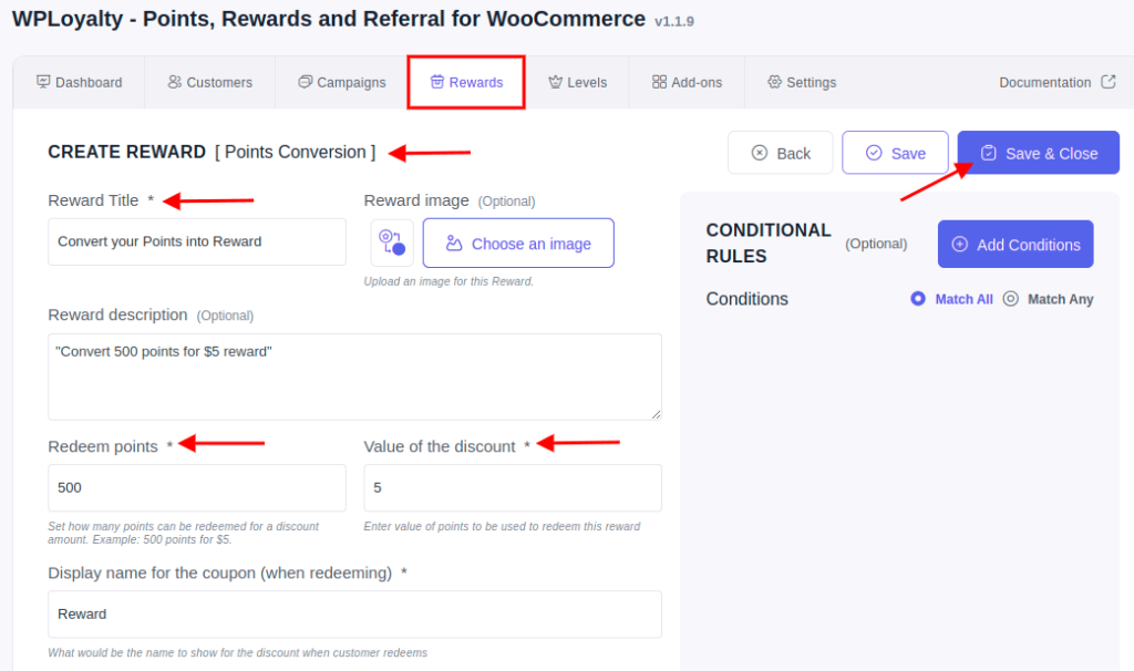 Create “Points Conversion” reward type in WPLoyalty