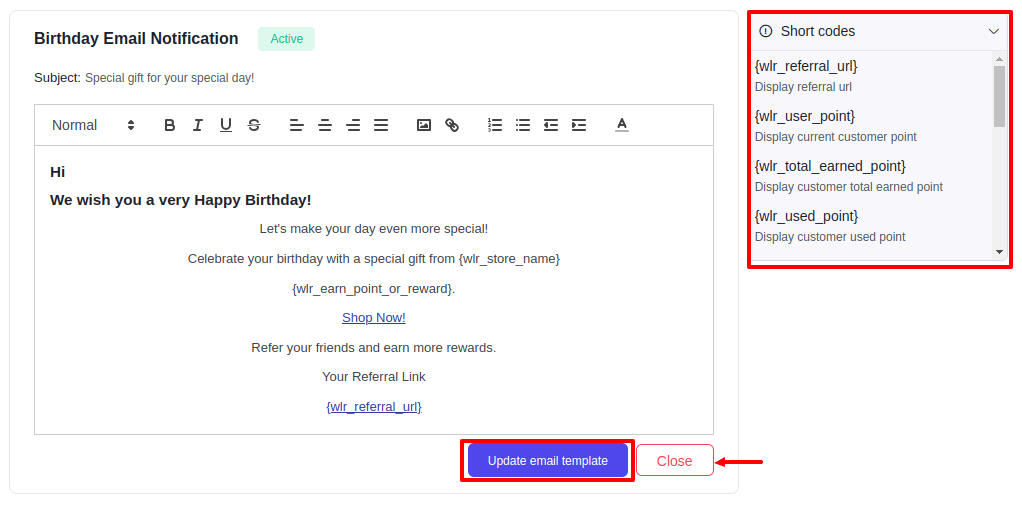  Editing email message for Birthday Email Notification