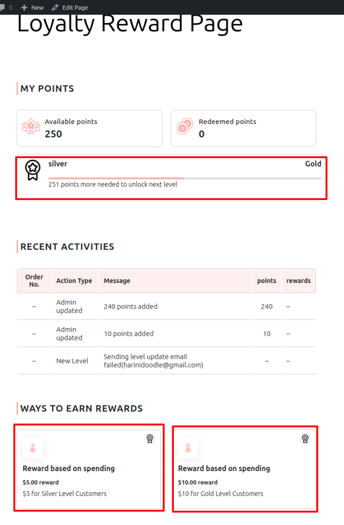 Ways to earn is visible for current and next user level