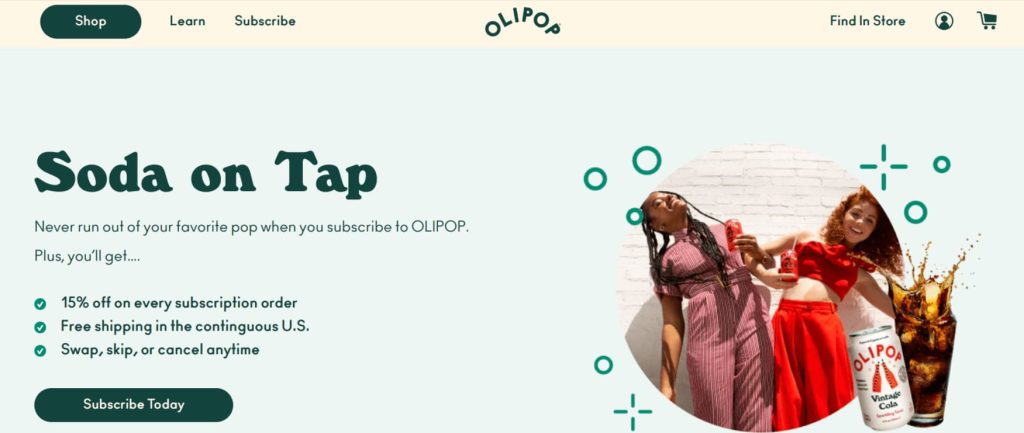 Olipop soda subscription loyalty program banner with rewards