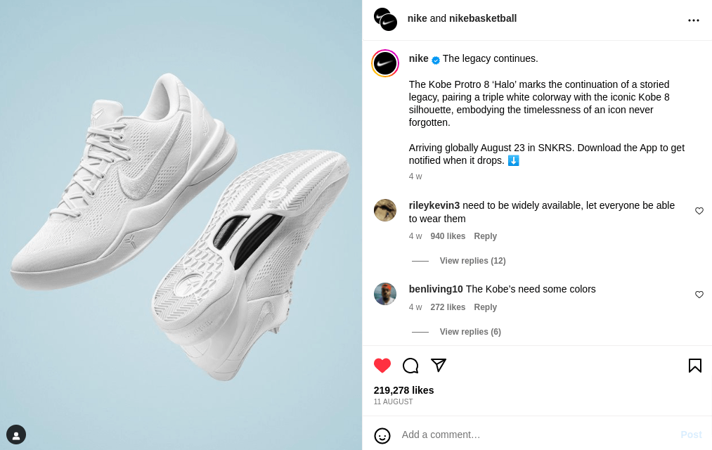 Instagram promotion of the Nike
