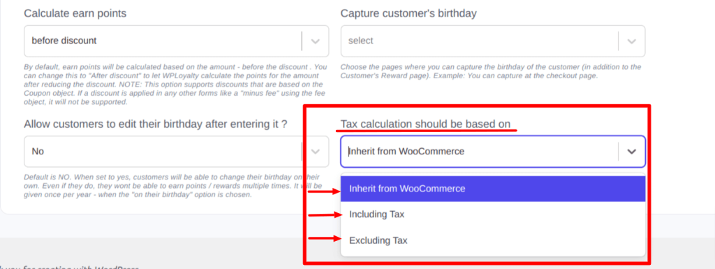 Set how the points earning tax calculation should work on WPLoyalty