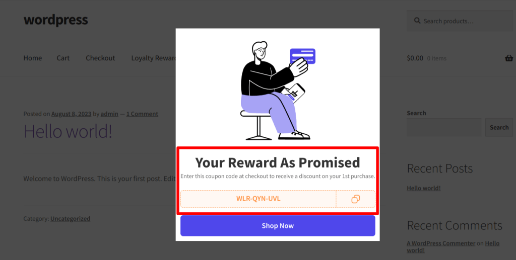  Reward coupon pop-up
