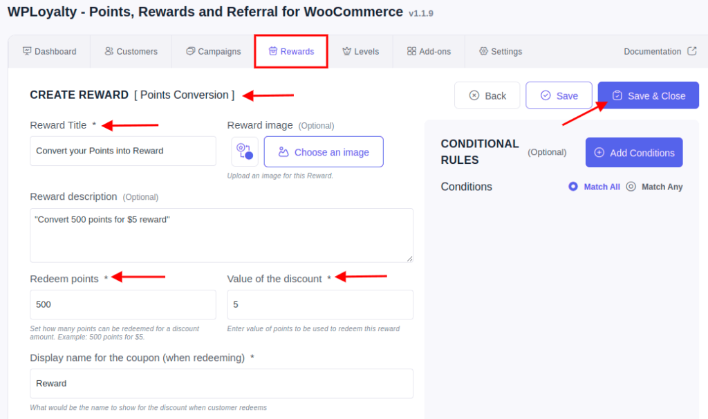 Creating “Point conversion” reward for customers to redeem their points