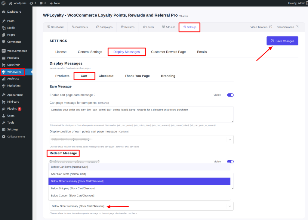 Redeem Message - Below Order Summary