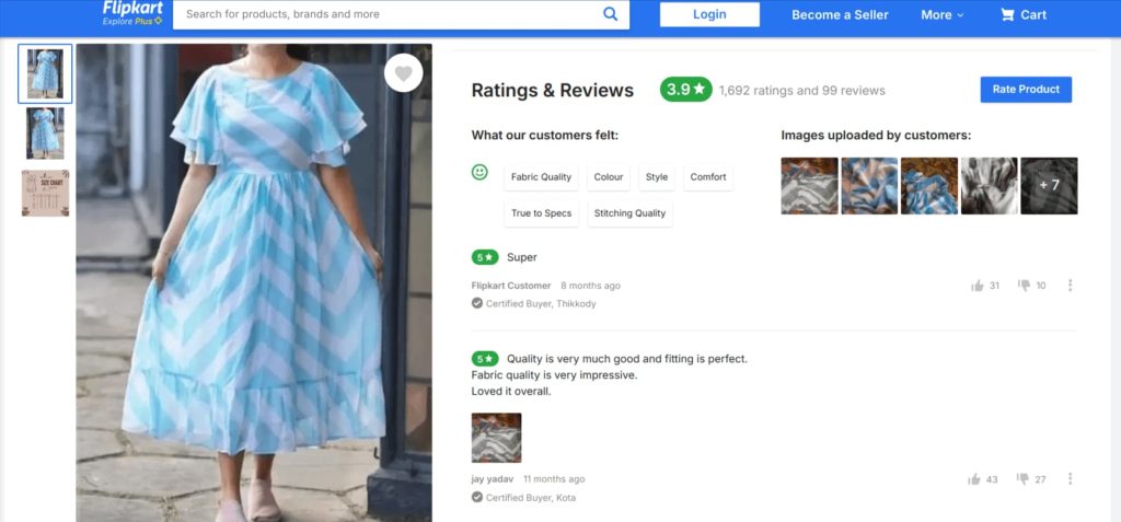 Flipkart's product page showing a customer-submitted photo of products