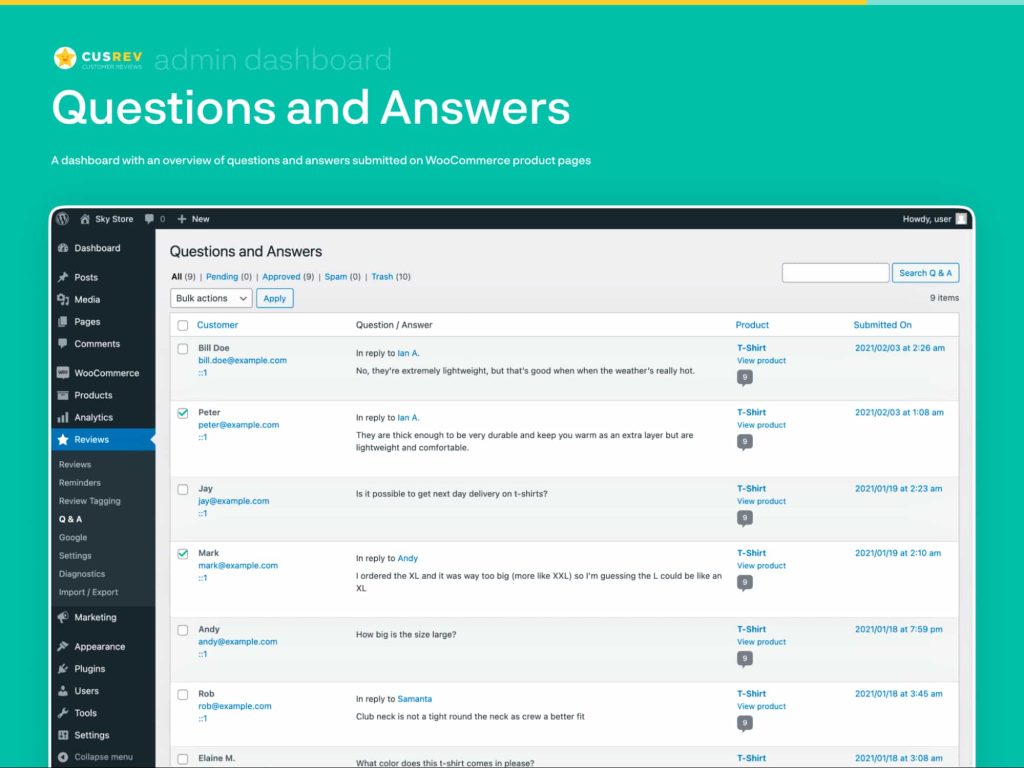 Question and answer feature of CusRev