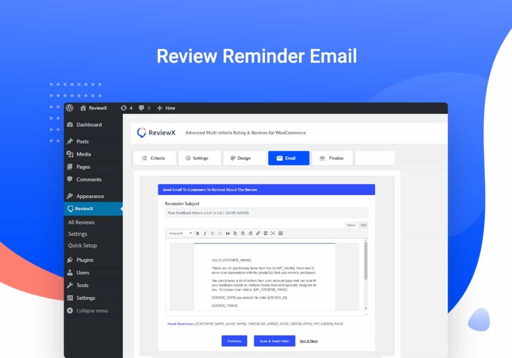 Review reminder settings page of ReviewX