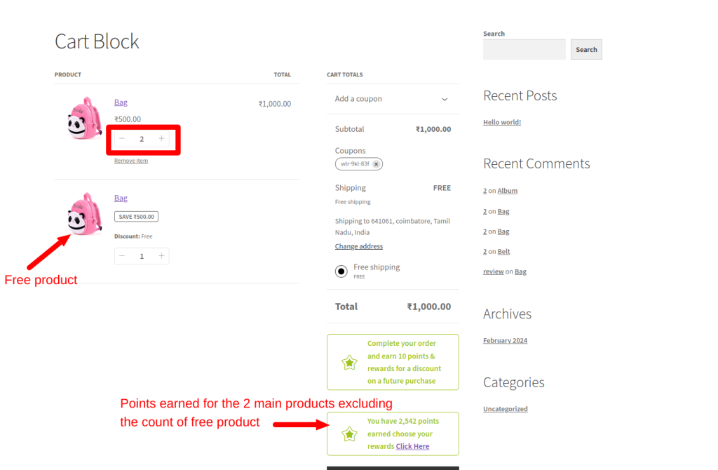 points earned excluding the Free product count