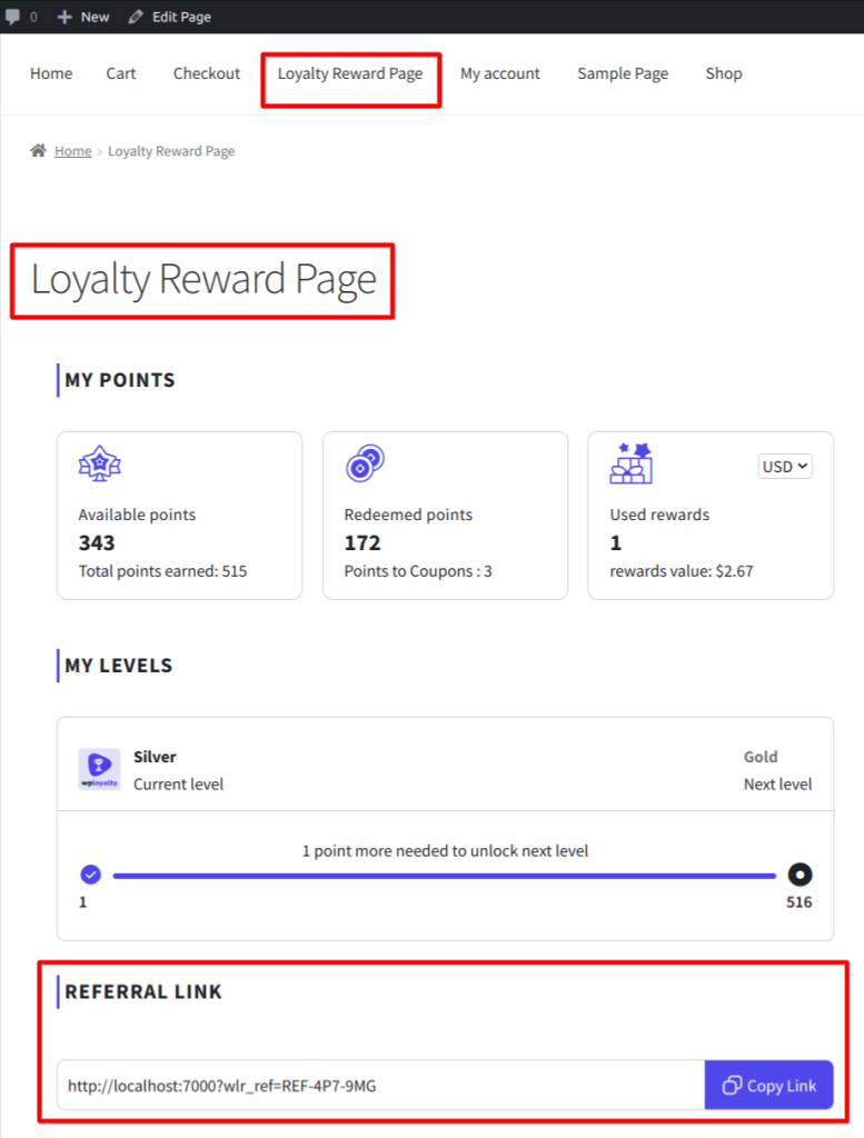 Loyalty Reward Page