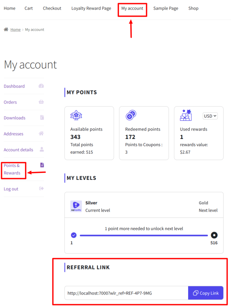 My Account -Points & Rewards