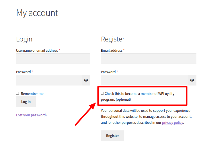 login and regiteration page
