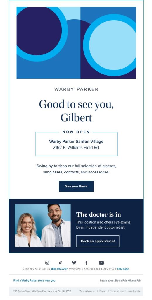 Warby Parker’s personalized eyewear abandon cart email
