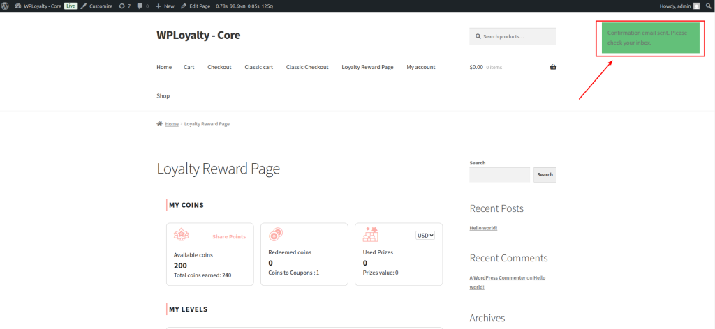 A confirmation email is sent to the sender. Once confirmed, the points are instantly transferred to the receiver’s account