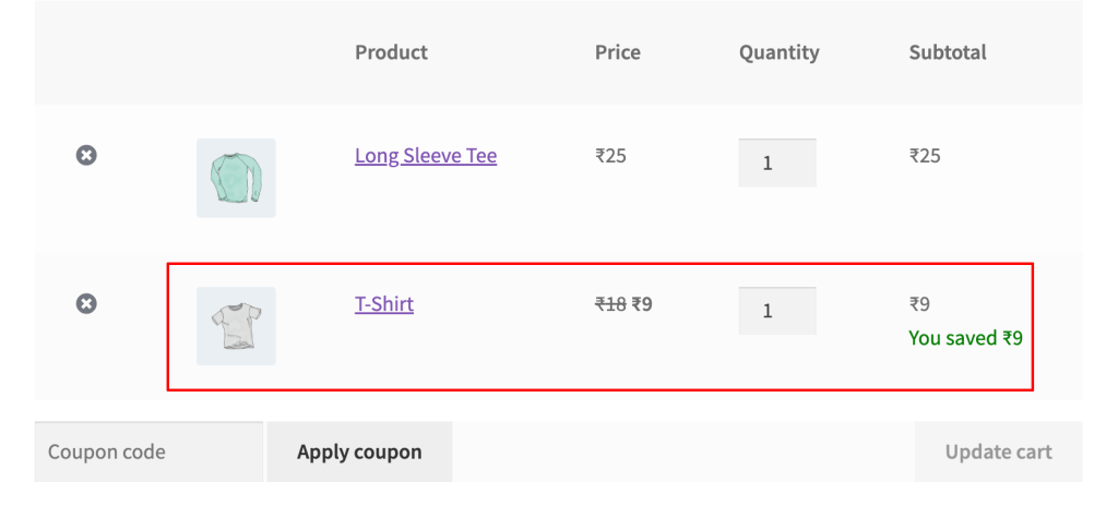 Cart Page output of Buy X Get Y 50% Off