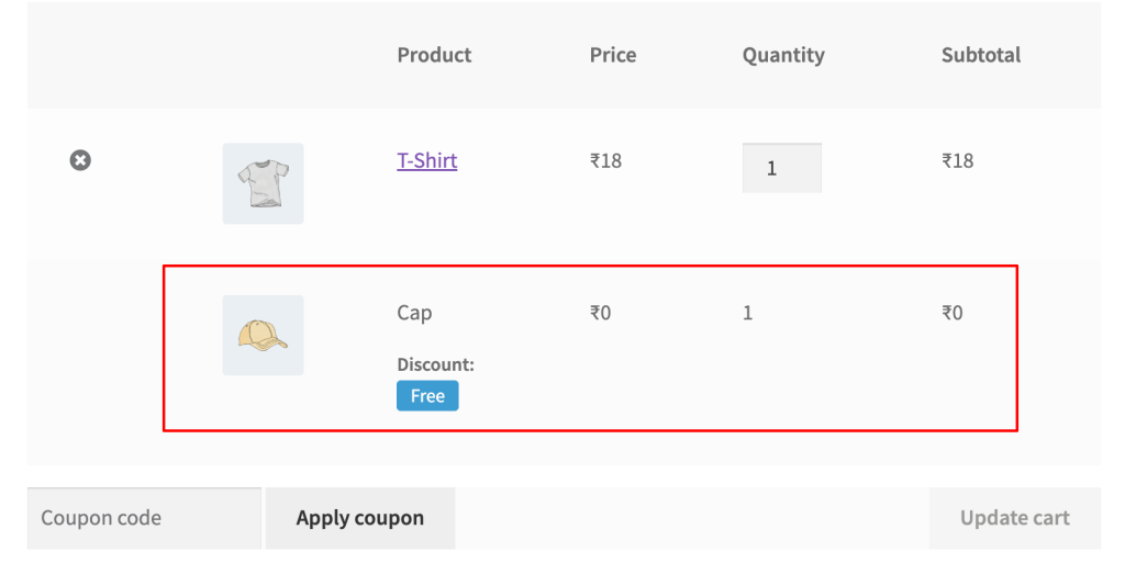 Cart Page output of Buy x Get y