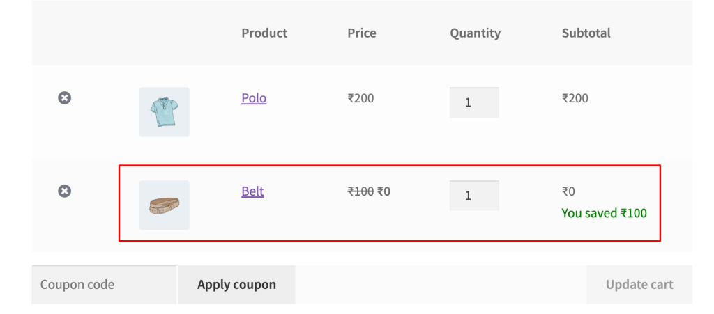 Cart Page output of Category BOGO