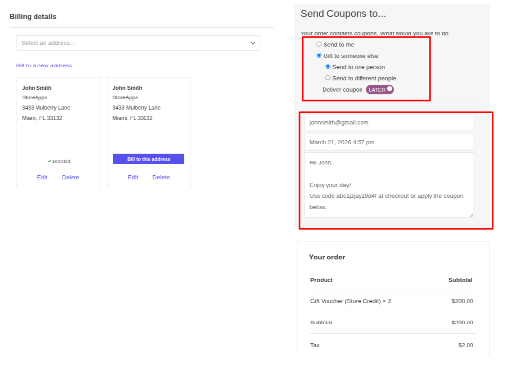 Cart Page send coupons to friends and family