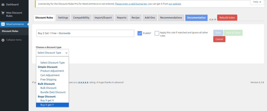 Choose Discount Type "Buy X Get Y" for Buy 2 Get 1 Free