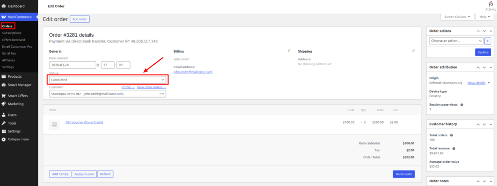 Make the order completed