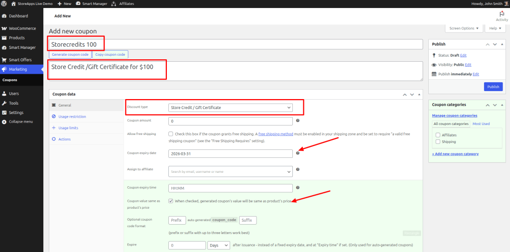 Publish the new coupon settings