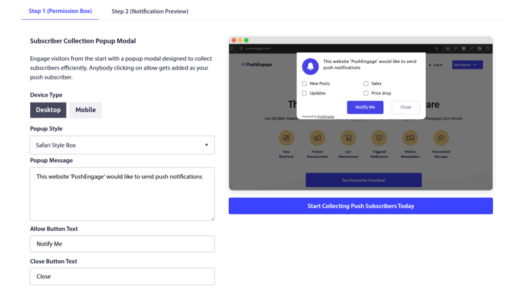 PushEngage Pop-Up Model