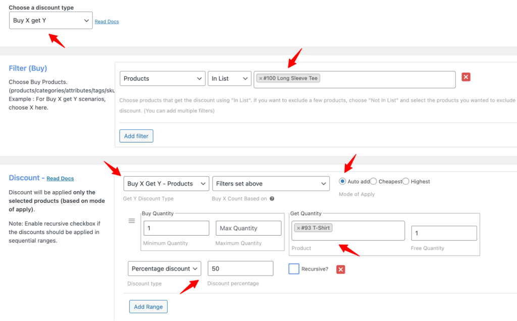 Rule Settings Of Buy X Get Y at 50% Off