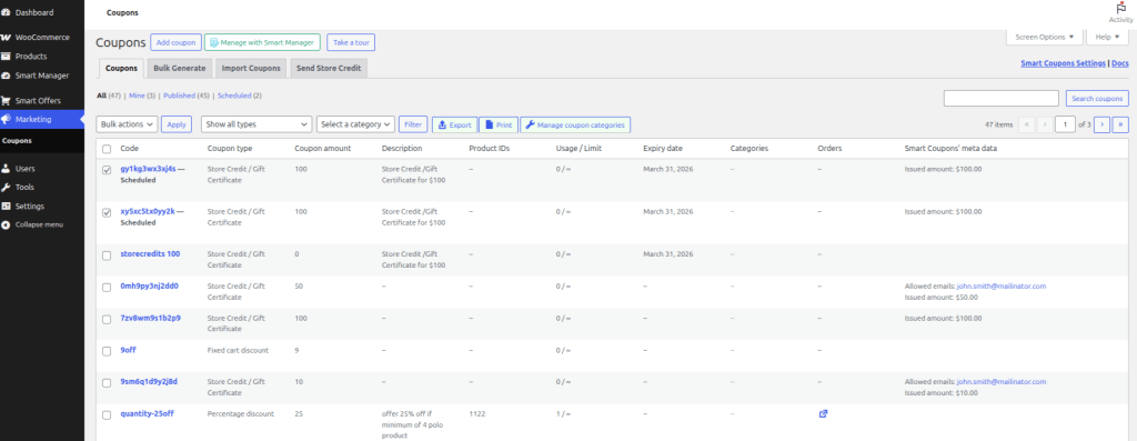 See the coupon details on the dashboard
