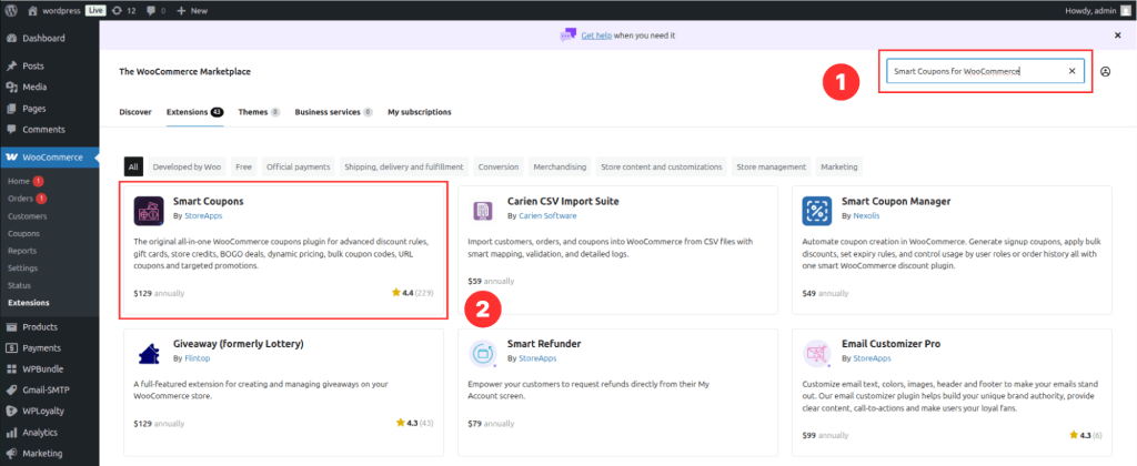 Select the smart coupons plugin