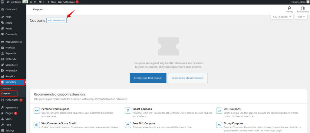 WooCommmerce Marketing Coupon Setting