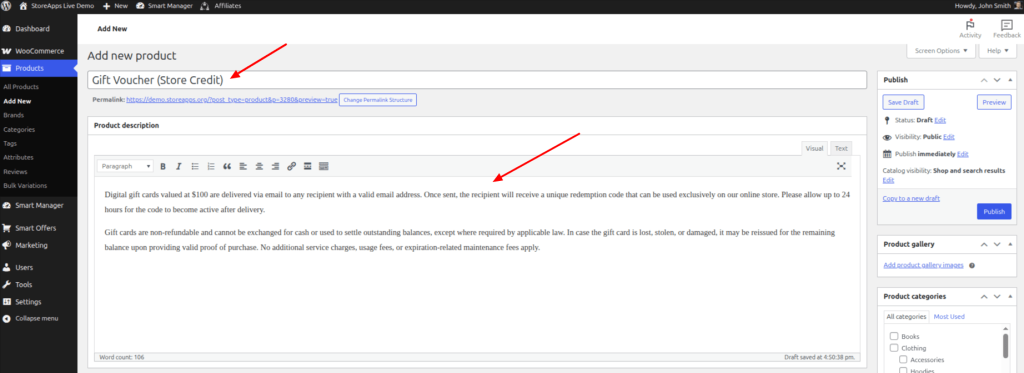 creating the simple product title and content added